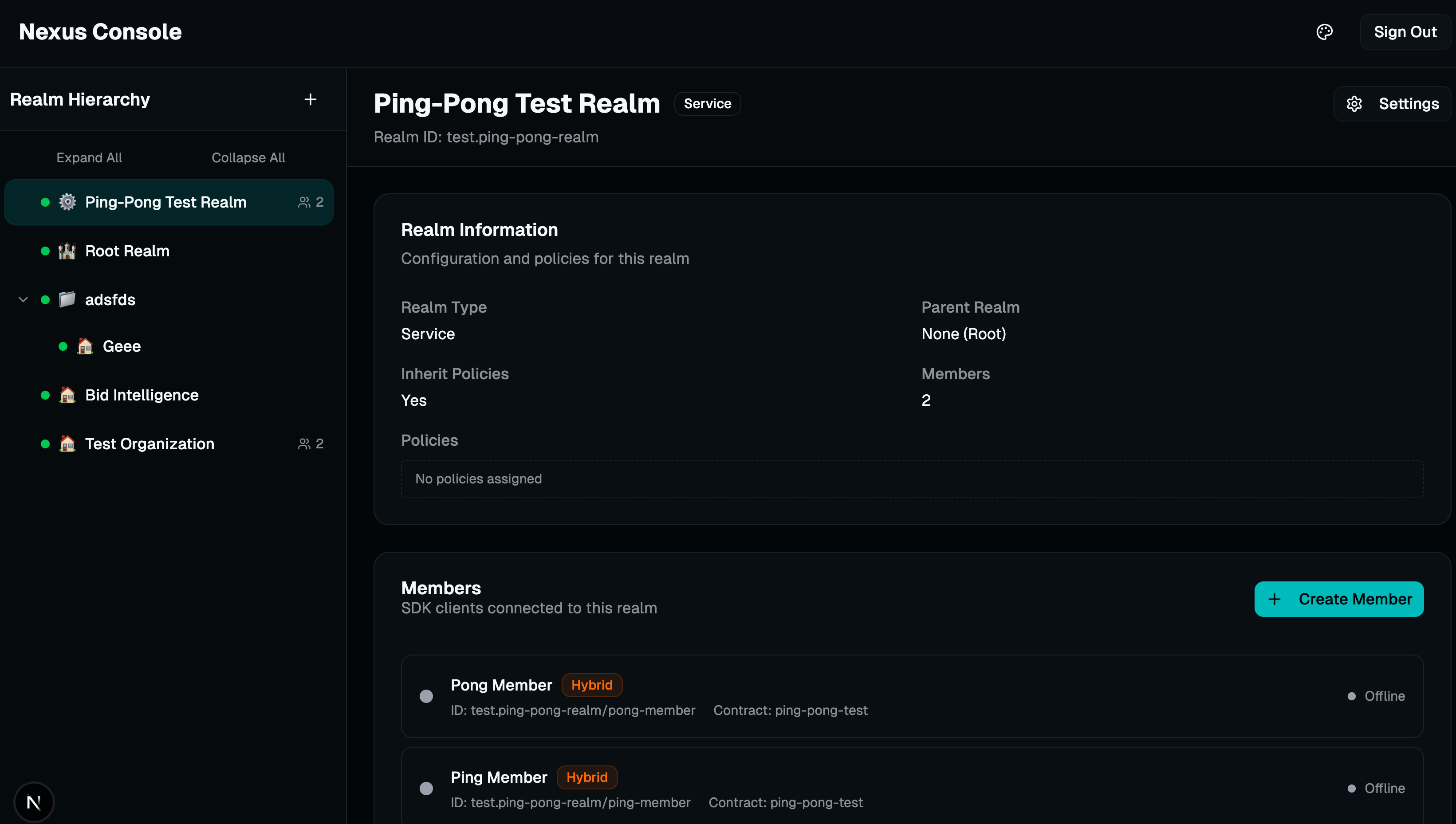 Nexus Console - Realm Management Interface